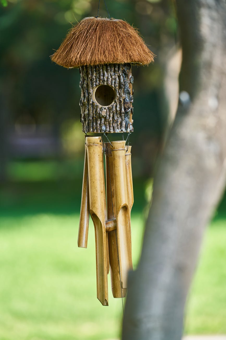 native bamboo nest box wind chimes hanging on the tree